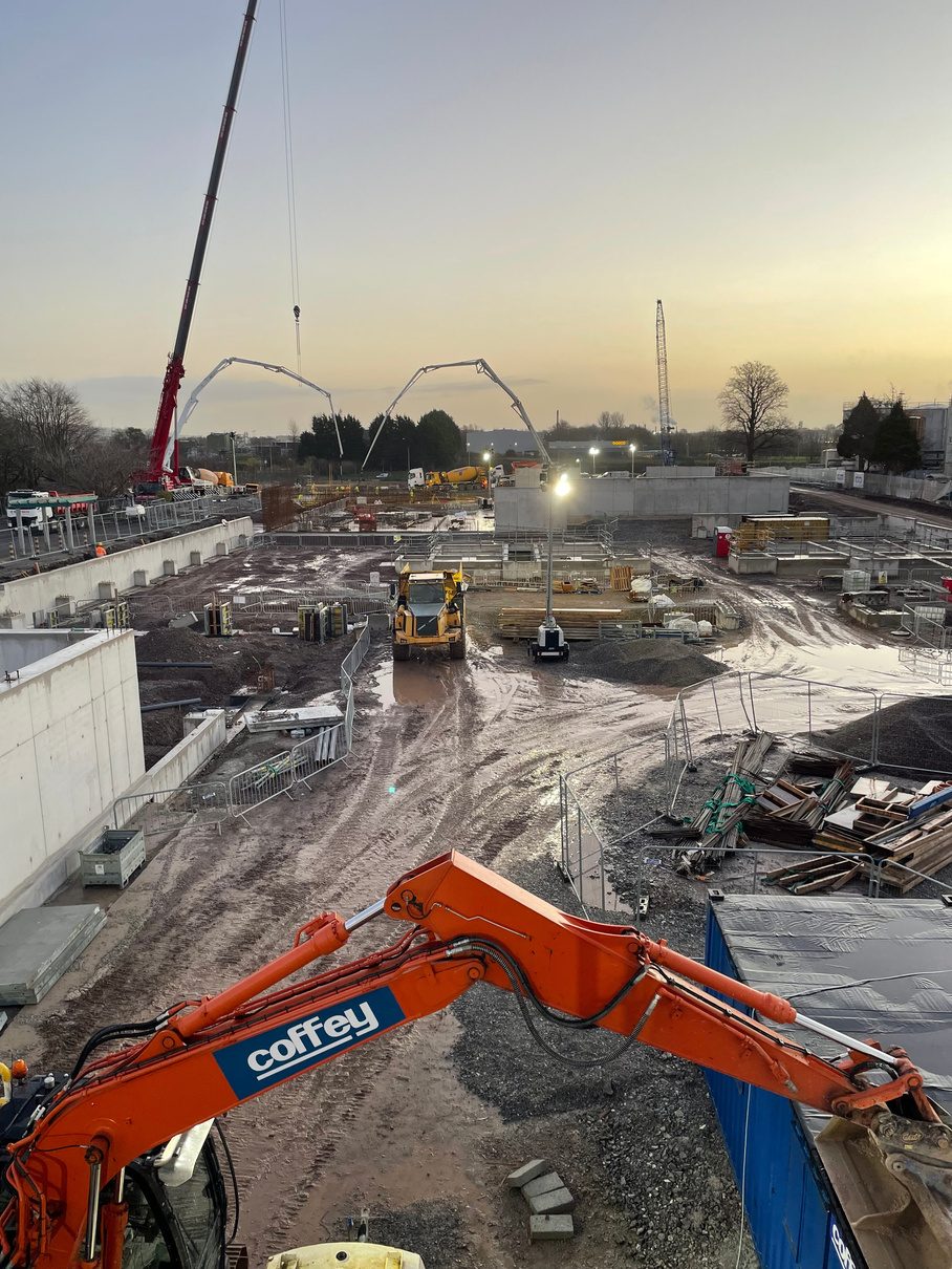 Concrete pour with pump booms at the anaerobic digestion plant in Little Island