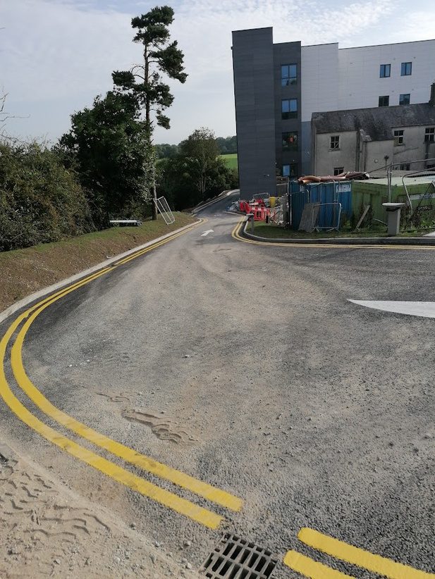 New road extension with fresh line marking behind Mallow General Hospital